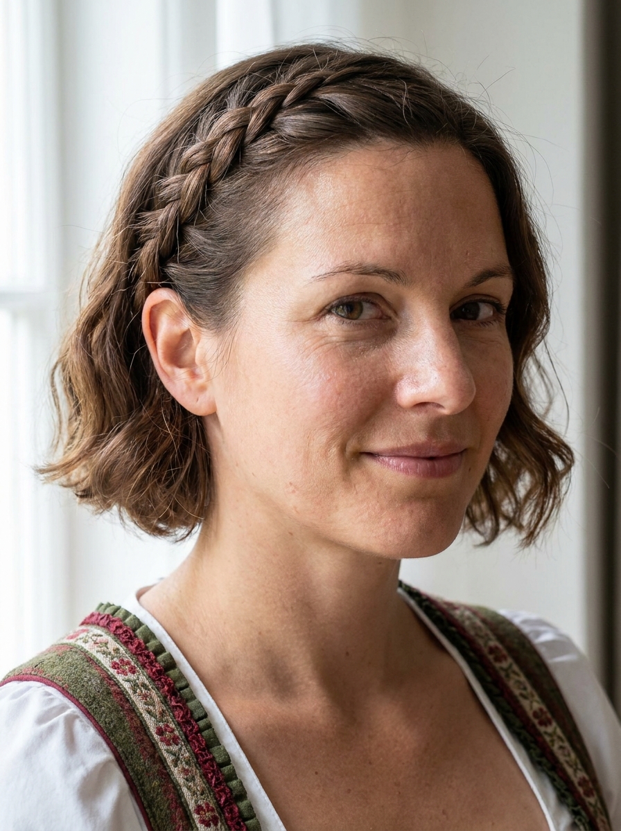 Mini Dutch Braid an der Schläfe als Dirndlfrisuren Inspiration 2026